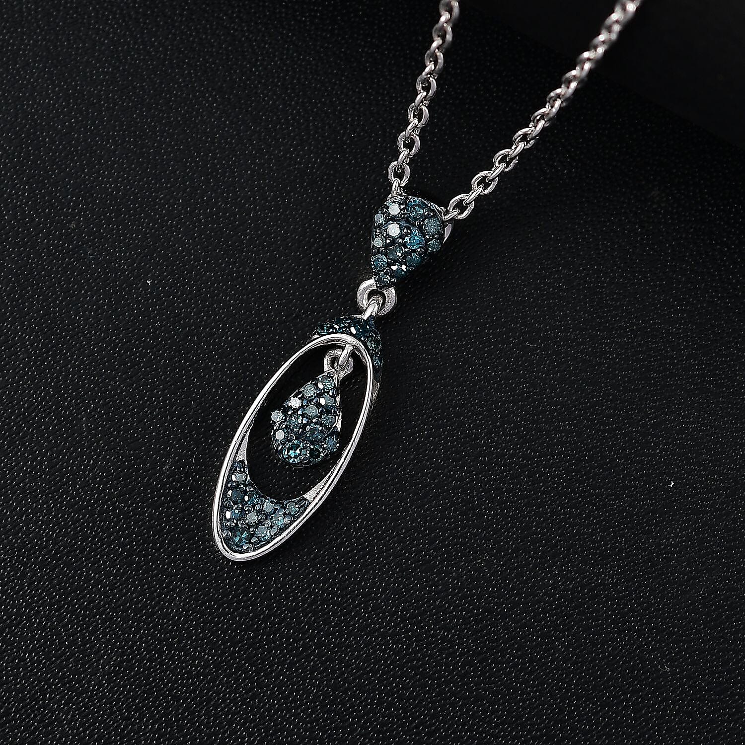 Blue Diamond Pendant with Chain (Size - 20) in Rhodium Overlay Sterling Silver 0.25 Ct.