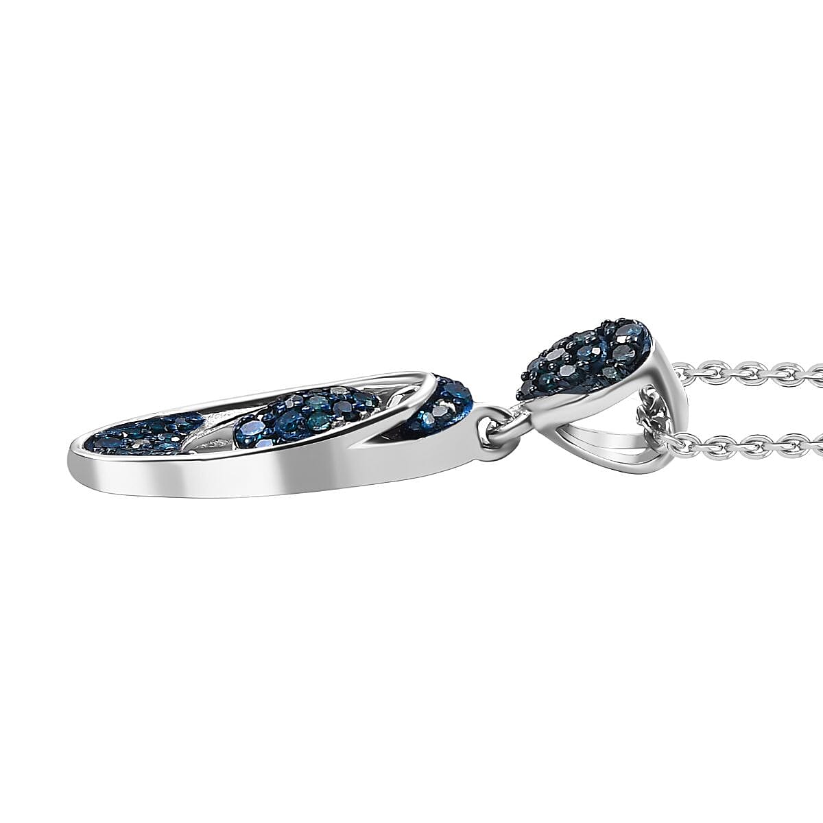 Blue Diamond Pendant with Chain (Size - 20) in Rhodium Overlay Sterling Silver 0.25 Ct.