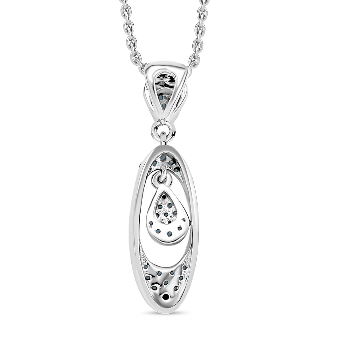 Blue Diamond Pendant with Chain (Size - 20) in Rhodium Overlay Sterling Silver 0.25 Ct.