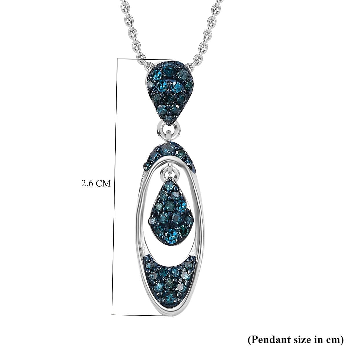 Blue Diamond Pendant with Chain (Size - 20) in Rhodium Overlay Sterling Silver 0.25 Ct.
