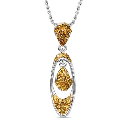 Yellow Diamond Pendant with Chain (Size 20) in Rhodium Overlay Sterling Silver 0.25 Ct.
