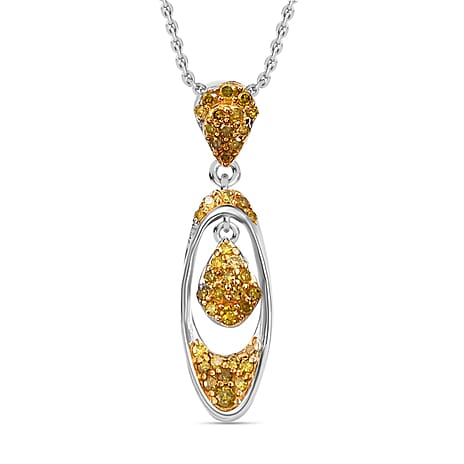 Yellow Diamond Pendant with Chain (Size 20) in Rhodium Overlay Sterling Silver 0.25 Ct.