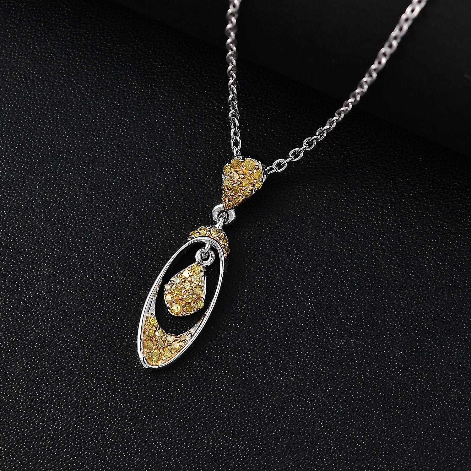 Yellow Diamond Pendant with Chain (Size 20) in Rhodium Overlay Sterling Silver 0.25 Ct.