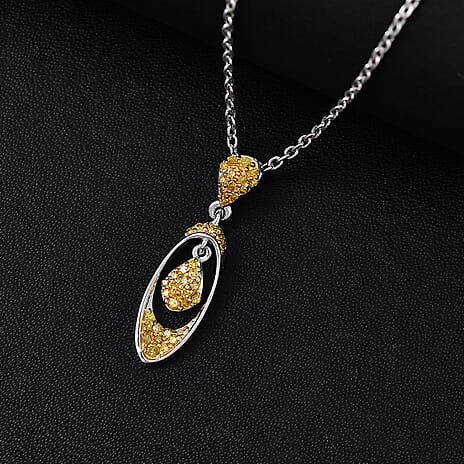 Yellow Diamond Pendant with Chain (Size 20) in Rhodium Overlay Sterling Silver 0.25 Ct.
