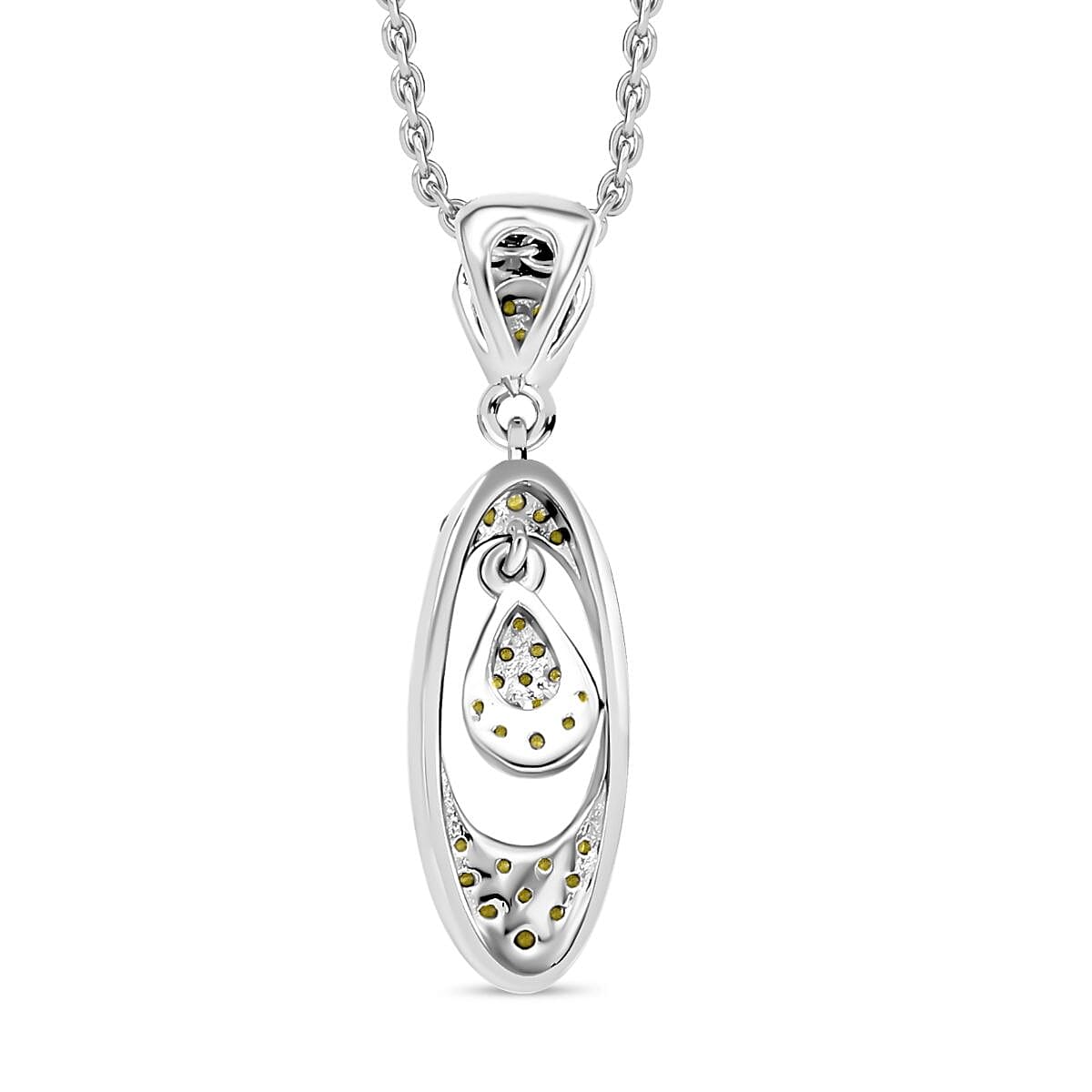 Yellow Diamond Pendant with Chain (Size 20) in Rhodium Overlay Sterling Silver 0.25 Ct.