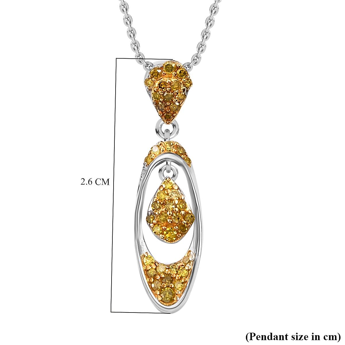 Yellow Diamond Pendant with Chain (Size 20) in Rhodium Overlay Sterling Silver 0.25 Ct.