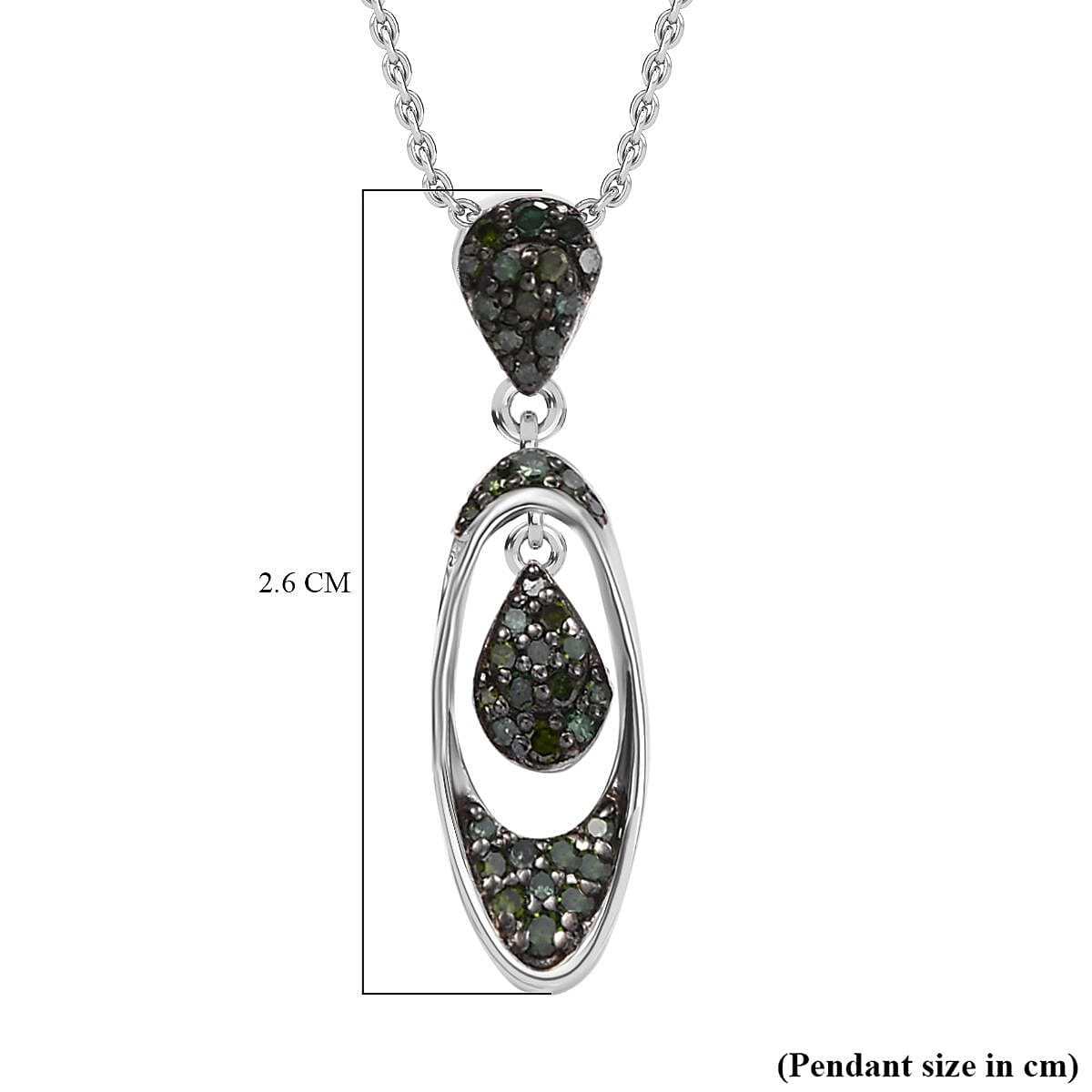 Green Diamond Pendant with Chain (Size - 20) in Rhodium Overlay Sterling Silver 0.25 Ct