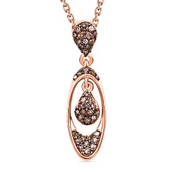 Champagne Diamond Pendant with Chain (Size - 20) in 18K Vermeil Rose Gold Plated Sterling Silver