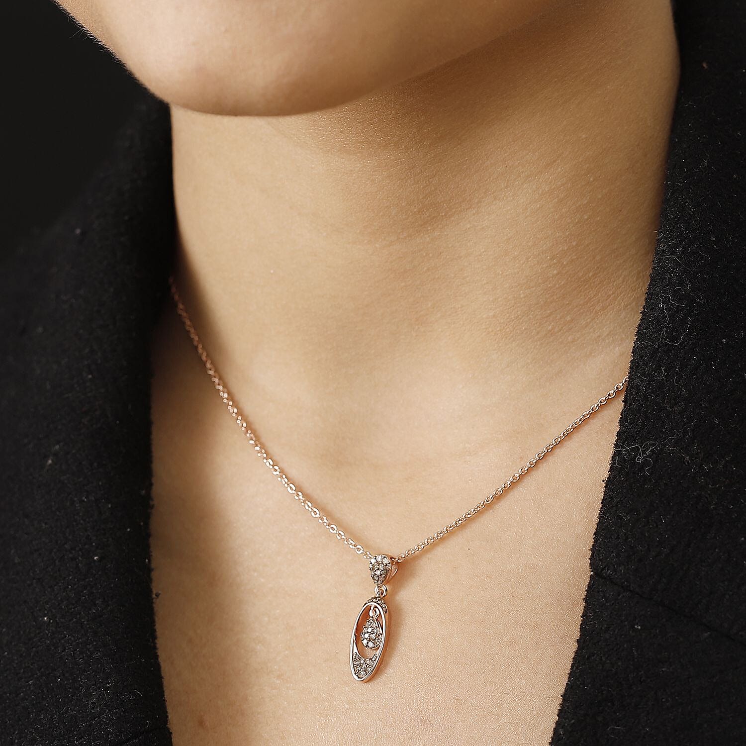 Champagne Diamond Pendant with Chain (Size - 20) in 18K Vermeil Rose Gold Plated Sterling Silver 0.25 Ct