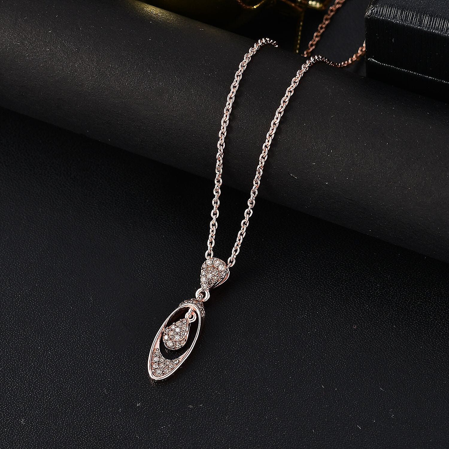 Champagne Diamond Pendant with Chain (Size - 20) in 18K Vermeil Rose Gold Plated Sterling Silver 0.25 Ct