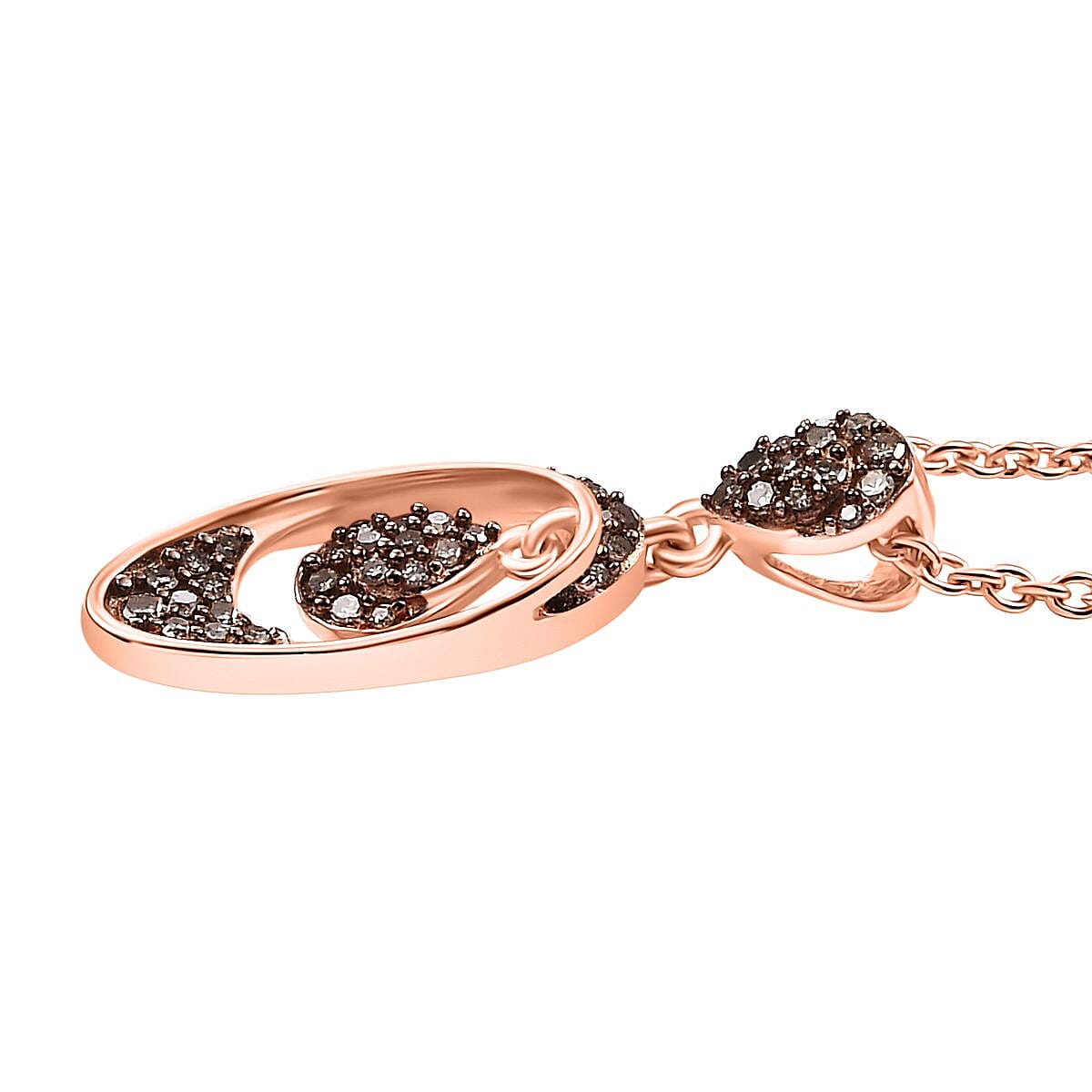 Champagne Diamond Pendant with Chain (Size - 20) in 18K Vermeil Rose Gold Plated Sterling Silver 0.25 Ct