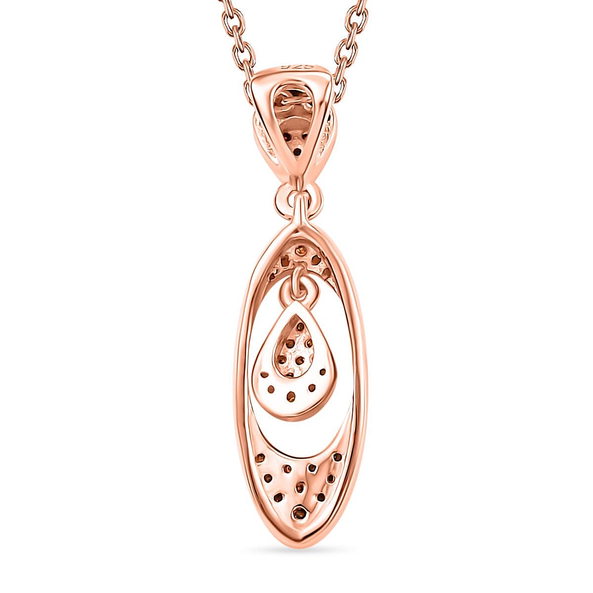 Champagne Diamond Pendant with Chain (Size - 20) in 18K Vermeil Rose Gold Plated Sterling Silver 0.25 Ct