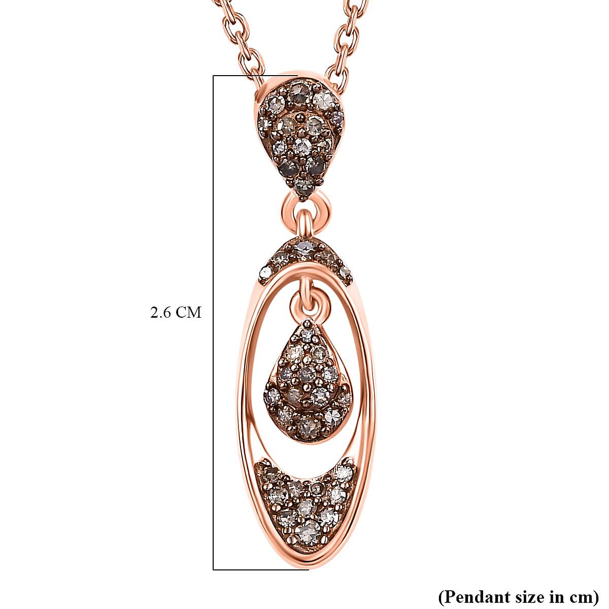 Champagne Diamond Pendant with Chain (Size - 20) in 18K Vermeil Rose Gold Plated Sterling Silver 0.25 Ct