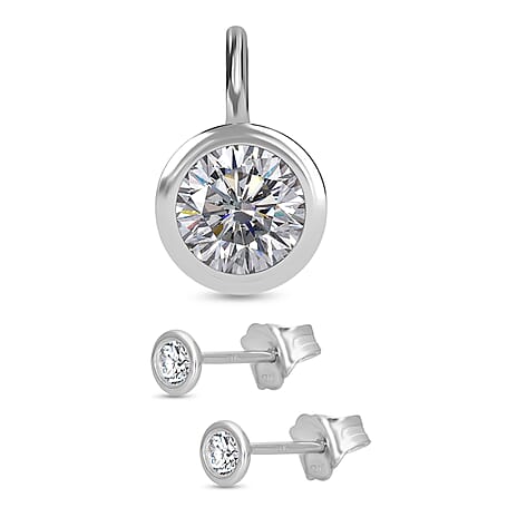 2 Piece Set - 9K White Gold SGL Certified White Diamond Earring with Push Back & Pendant 0.36 Ct