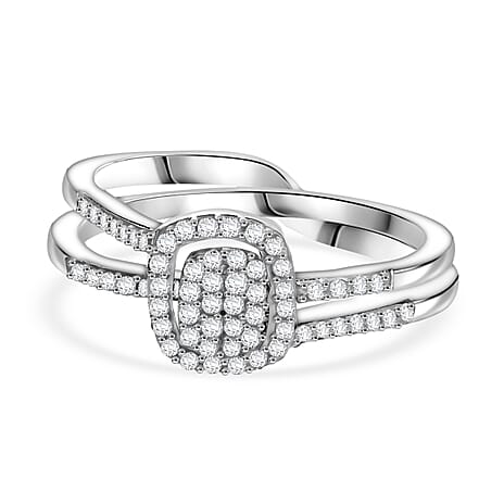 Set of 2 - White Diamond Band Ring in Rhodium Overlay Sterling Silver