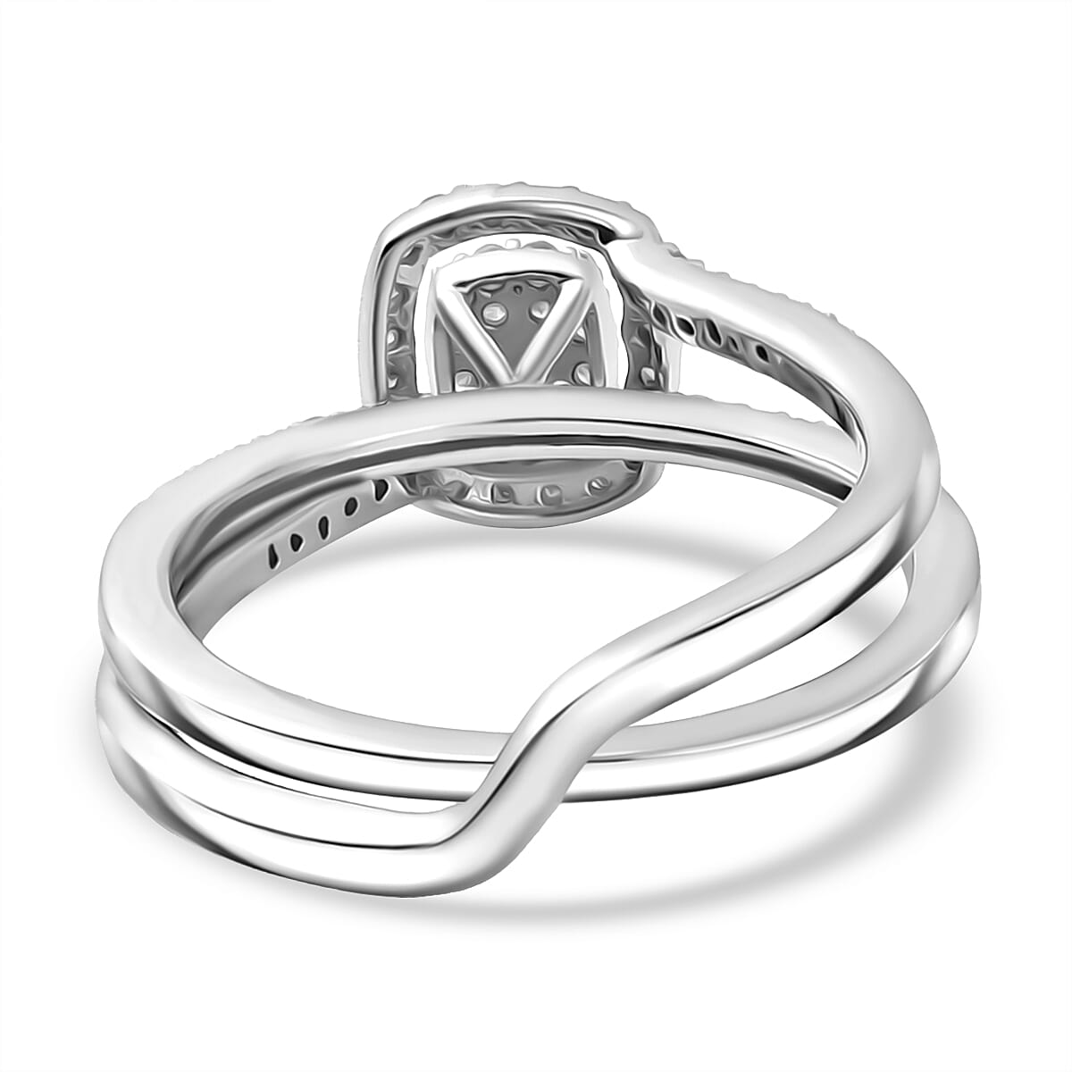 Set of 2 - White Diamond Band Ring in Rhodium Overlay Sterling Silver Set of 2 - White Diamond Band Ring in Rhodium Overlay Sterling Silver