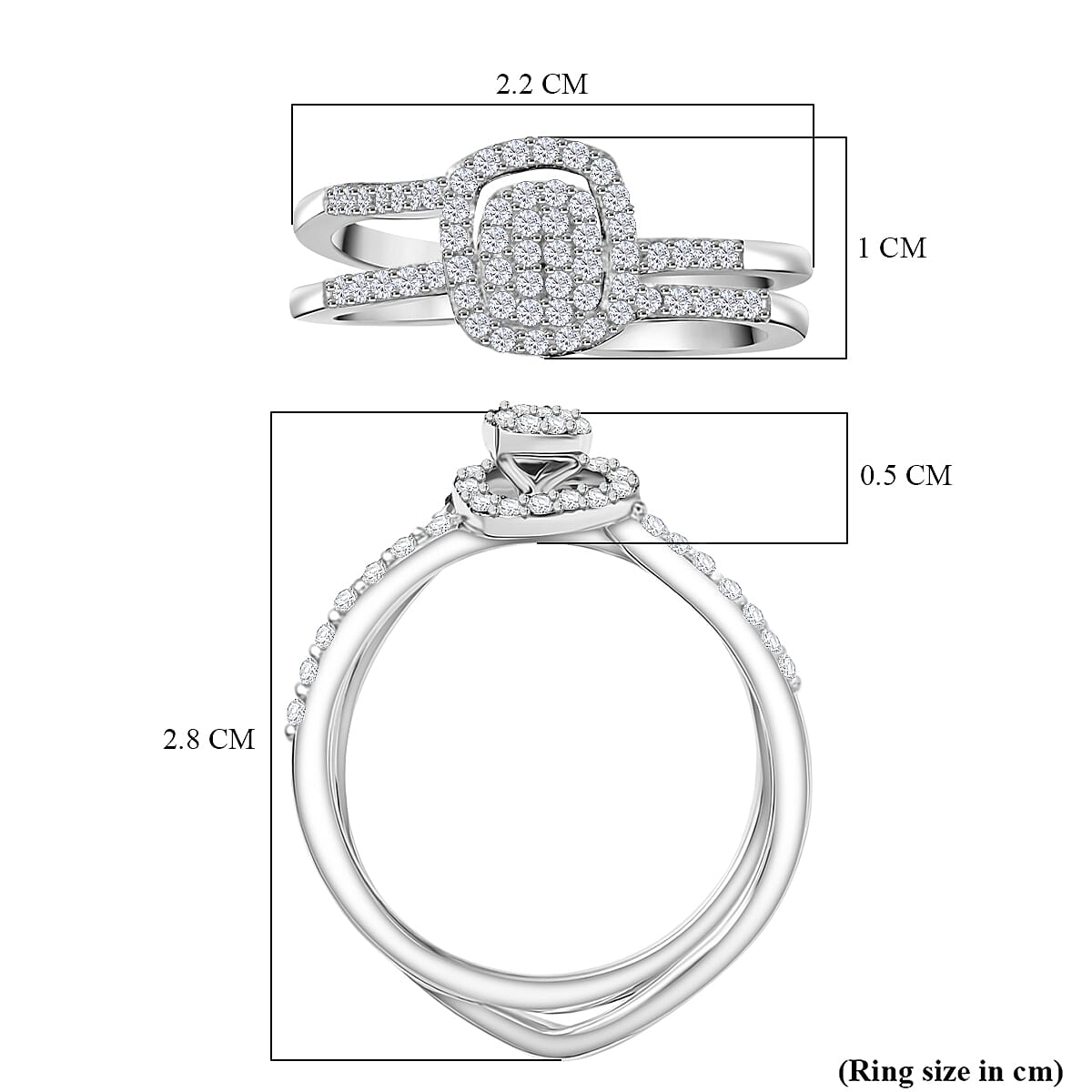 Set of 2 - White Diamond Band Ring in Rhodium Overlay Sterling Silver Set of 2 - White Diamond Band Ring in Rhodium Overlay Sterling Silver