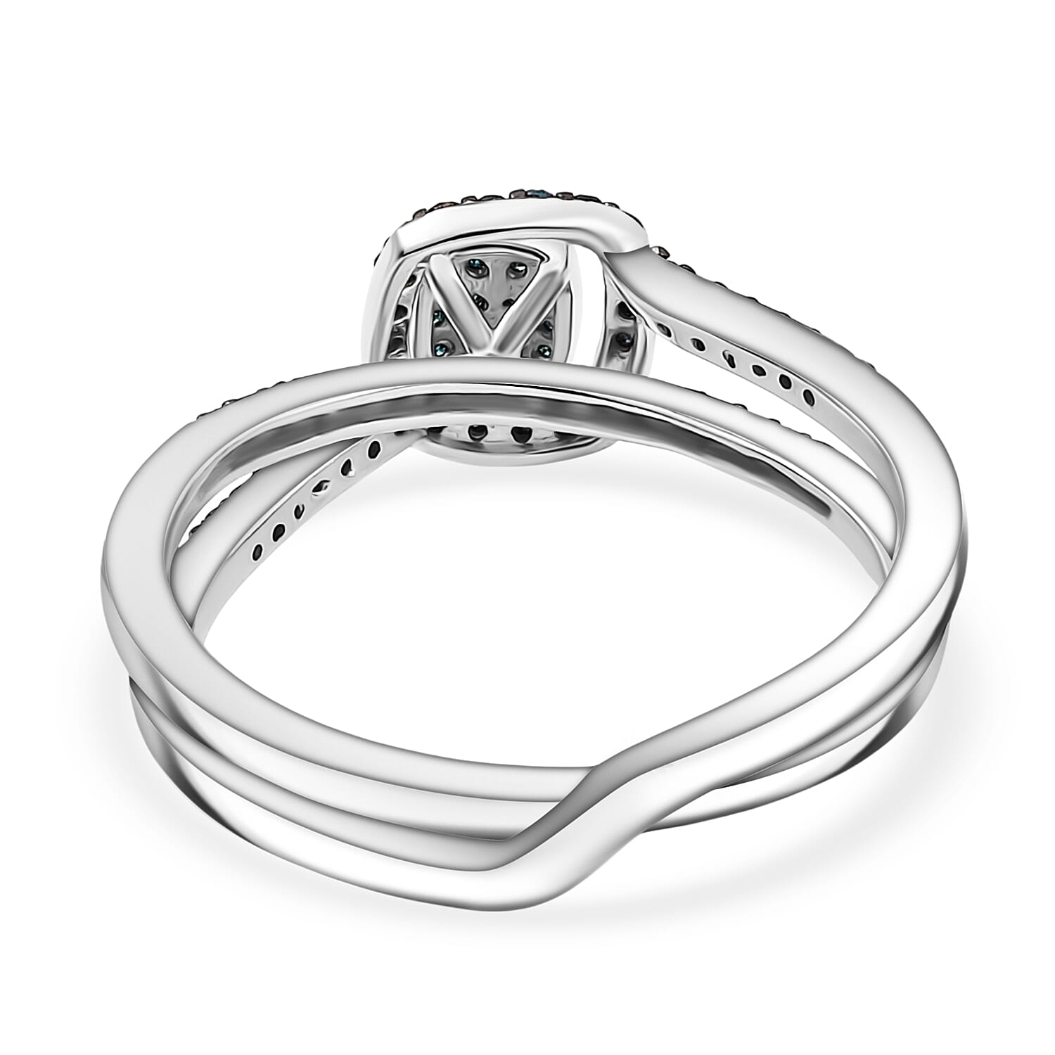 Set of 2 - Blue Diamond Band Ring in Rhodium Overlay Sterling Silver Set of 2 - Blue Diamond Band Ring in Rhodium Overlay Sterling Silver