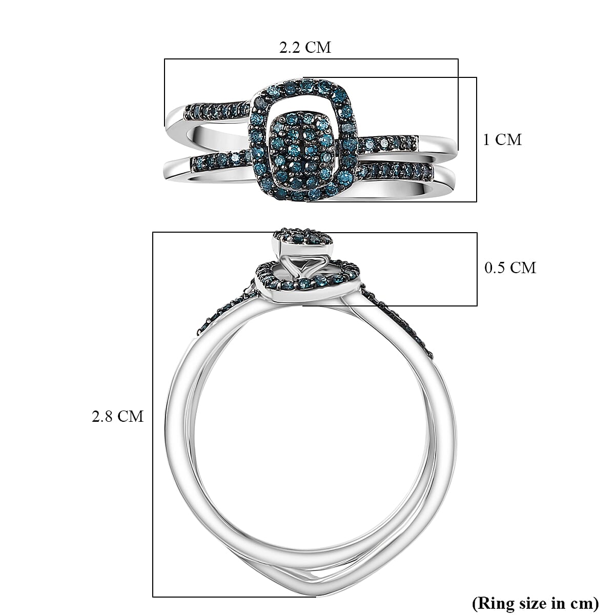 Set of 2 - Blue Diamond Band Ring in Rhodium Overlay Sterling Silver Set of 2 - Blue Diamond Band Ring in Rhodium Overlay Sterling Silver