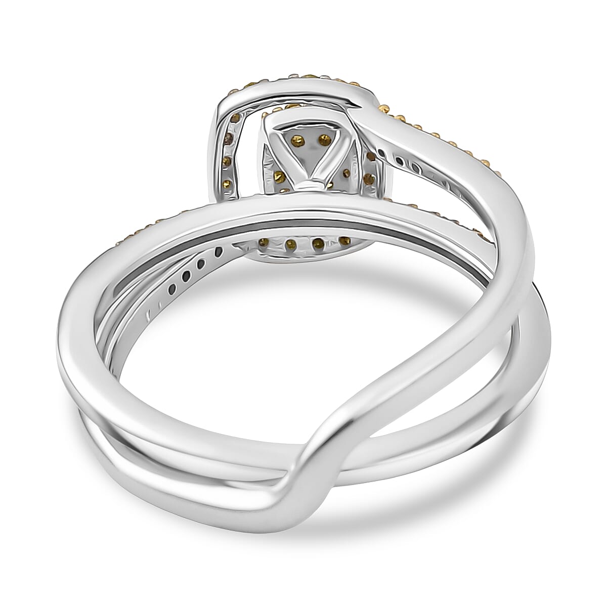 Set of 2 - Yellow Diamond Band Ring in Rhodium Overlay Sterling Silver Set of 2 - Yellow Diamond Band Ring in Rhodium Overlay Sterling Silver
