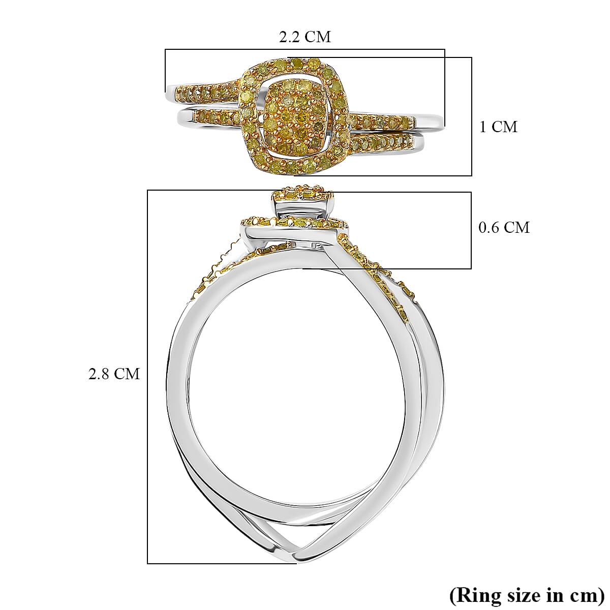 Set of 2 - Yellow Diamond Band Ring in Rhodium Overlay Sterling Silver Set of 2 - Yellow Diamond Band Ring in Rhodium Overlay Sterling Silver