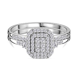 Set of 2 Diamond Stackable Ring in Rhodium Overlay Sterling Silver