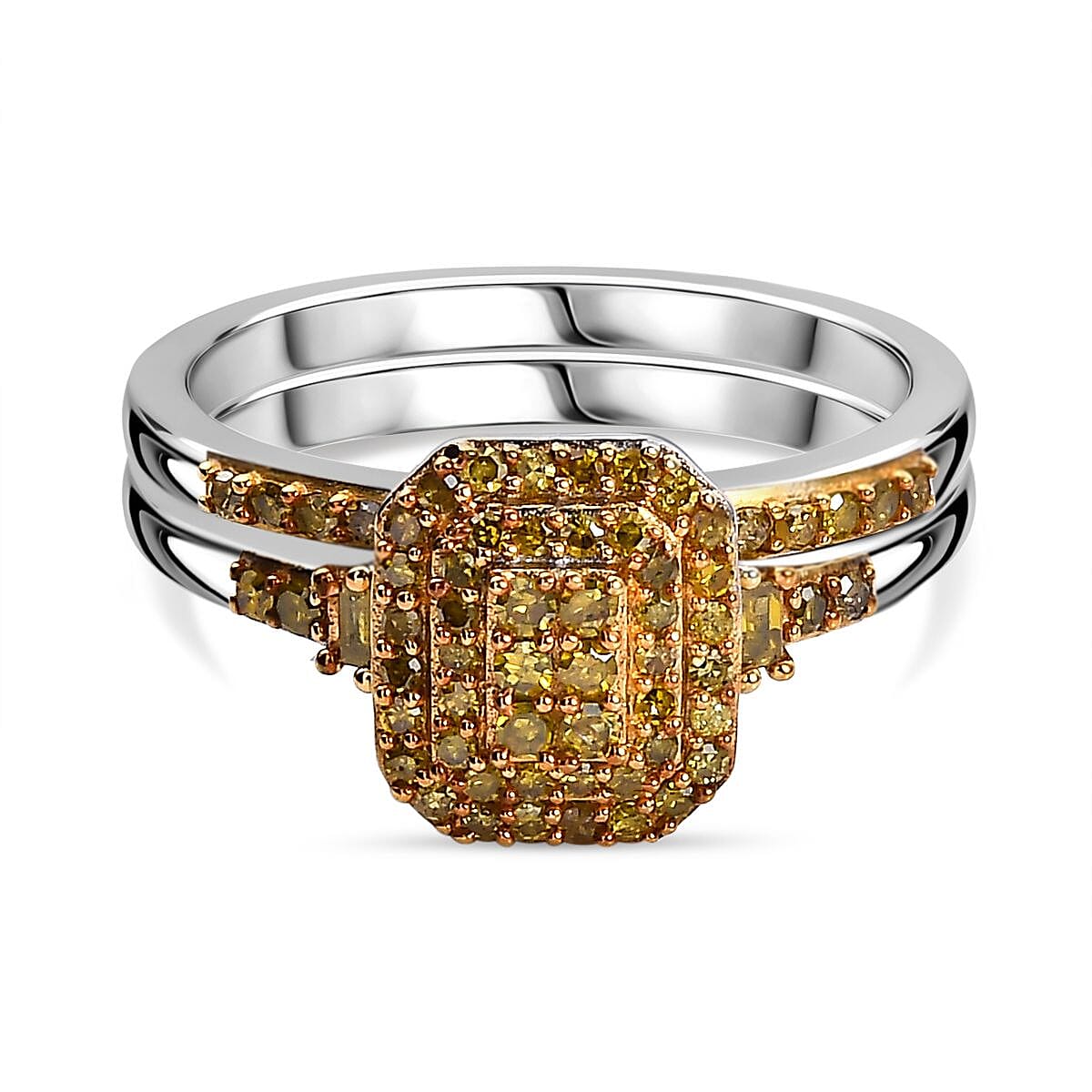 Set of 2 Diamond Stackable Ring in Rhodium Overlay Sterling Silver