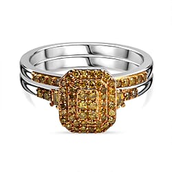 Set of 2 Diamond Stackable Ring in Rhodium Overlay Sterling Silver