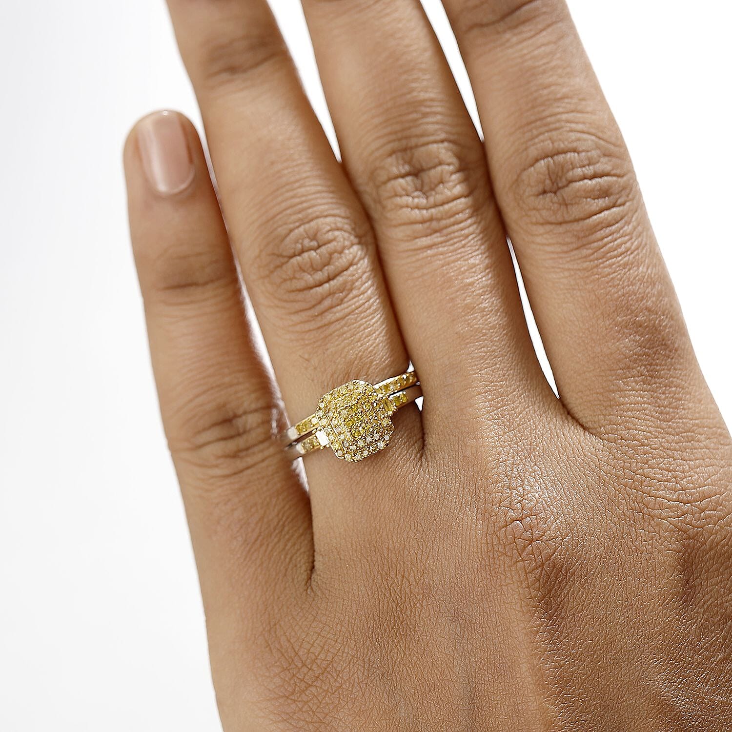 Set of 2 Diamond Stackable Ring in Rhodium Overlay Sterling Silver