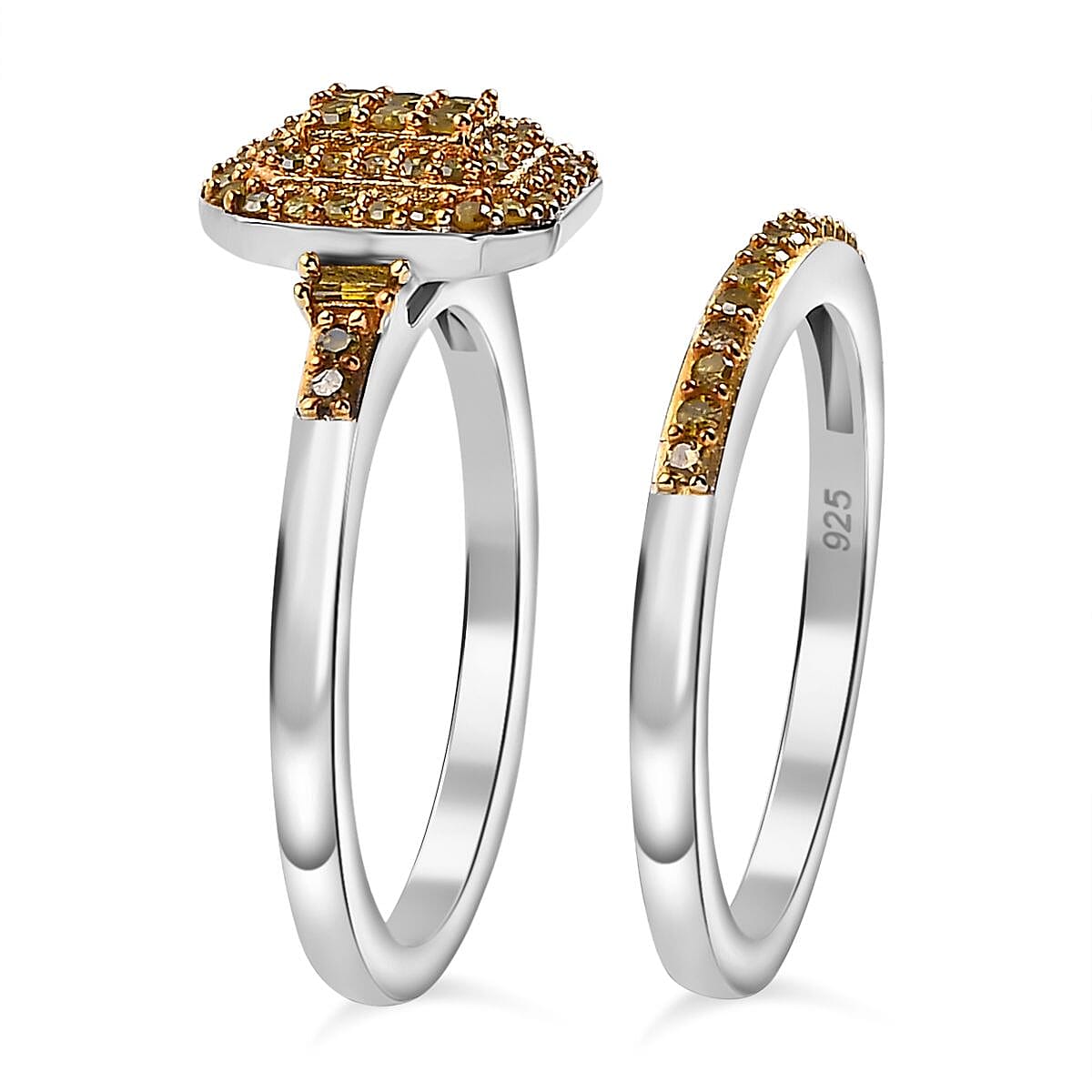 Set of 2 Diamond Stackable Ring in Rhodium Overlay Sterling Silver