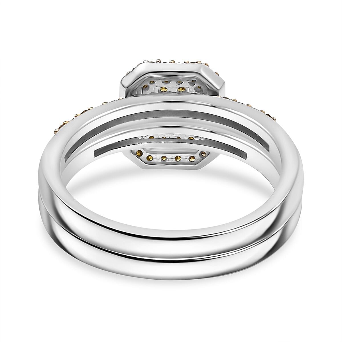 Set of 2 Diamond Stackable Ring in Rhodium Overlay Sterling Silver