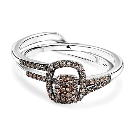 Set of 2 - Champagne Diamond Band Ring in 18K Vermeil Rose Gold Plated Sterling Silver