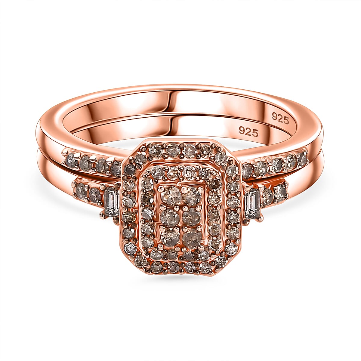 Set of 2 Diamond Stackable Ring in Rhodium Overlay Sterling Silver