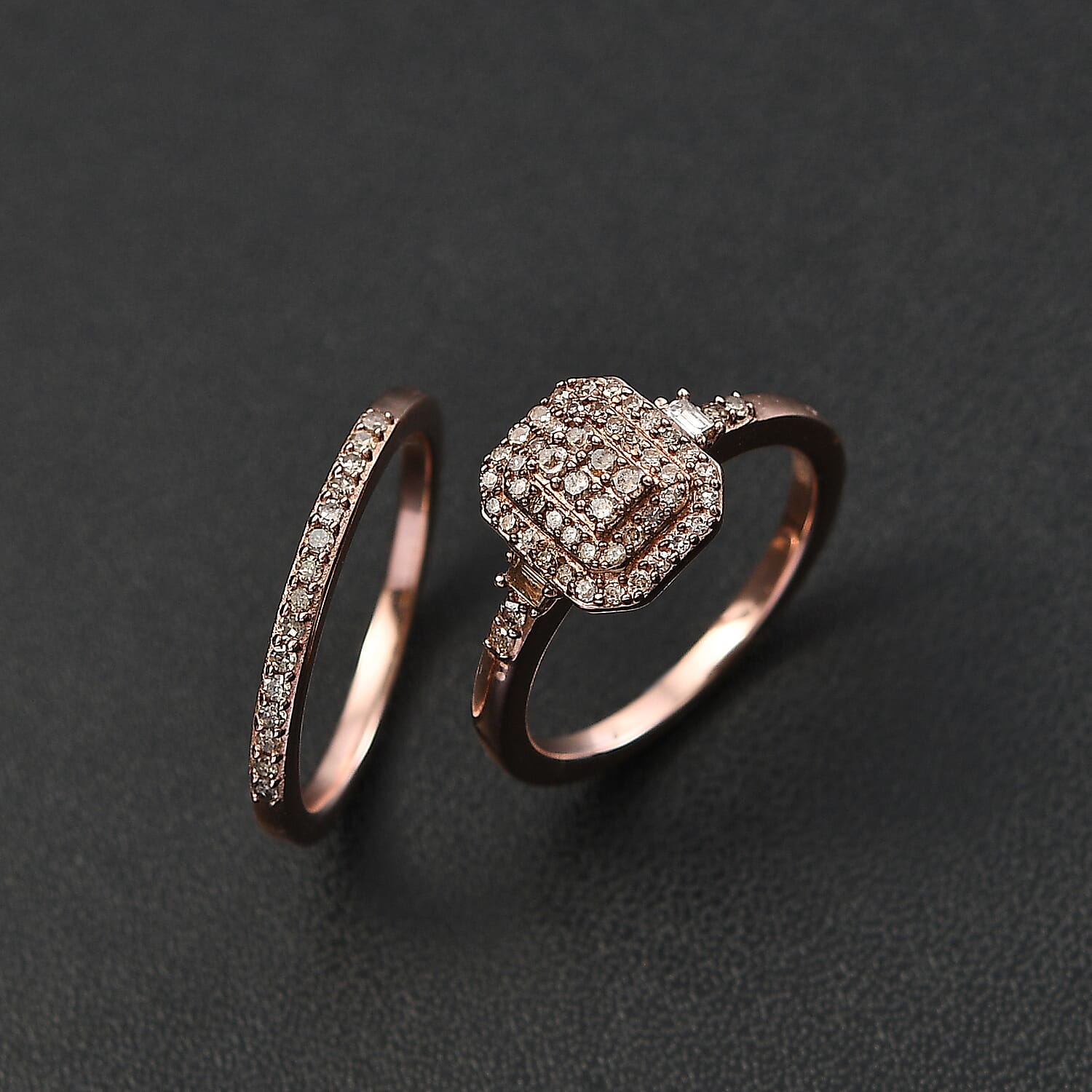 Set of 2 Diamond Stackable Ring in Rhodium Overlay Sterling Silver