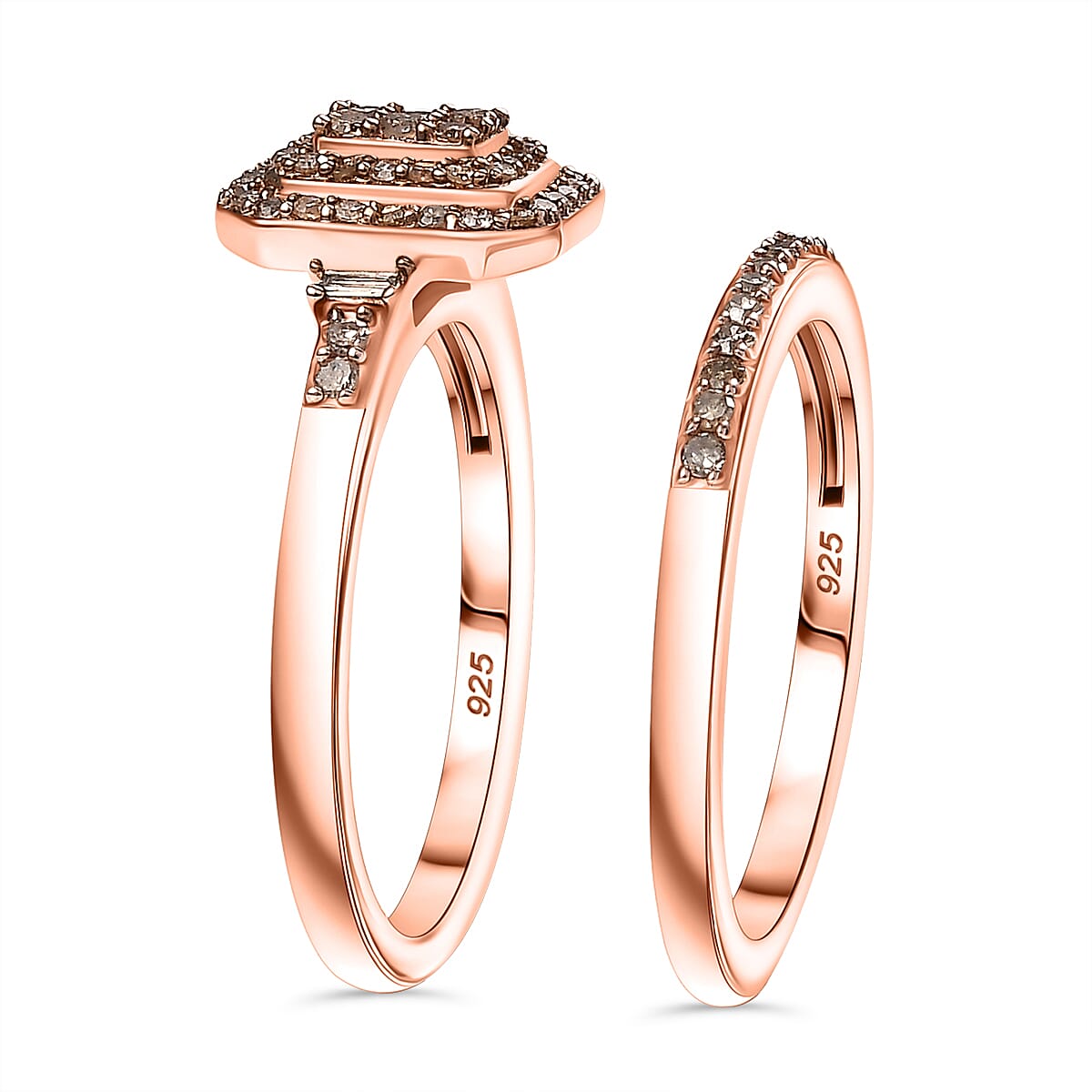 Set of 2 Diamond Stackable Ring in Rhodium Overlay Sterling Silver