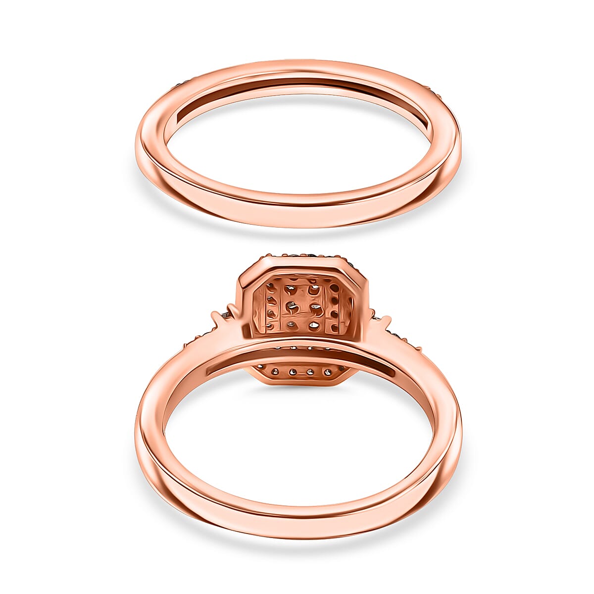 Set of 2 Diamond Stackable Ring in Rhodium Overlay Sterling Silver