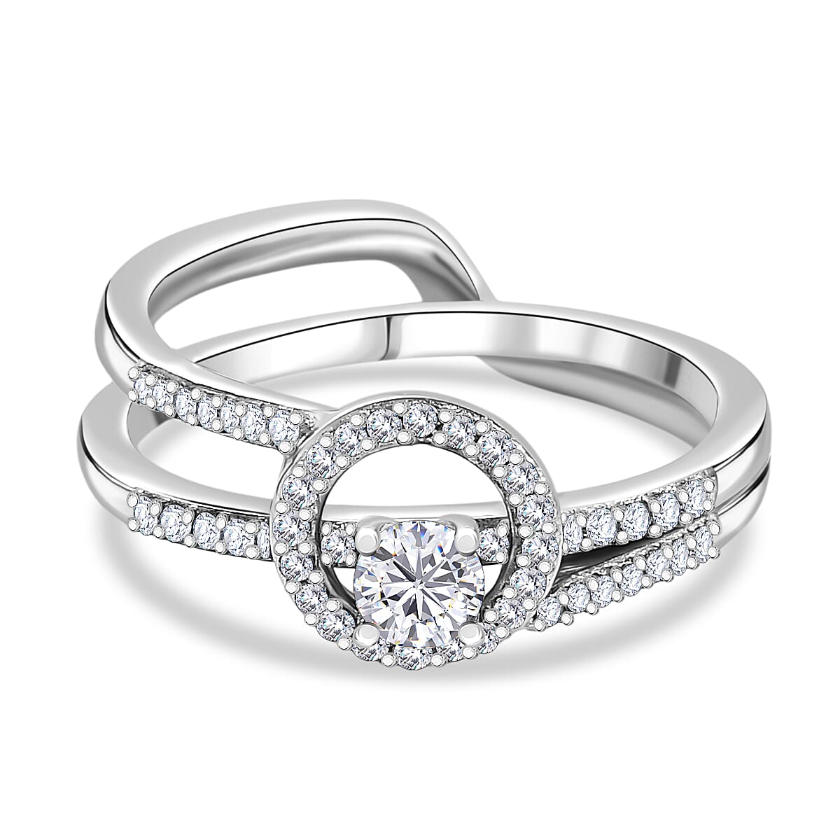 Set of 2 - White Diamond Ring in Sterling Silver