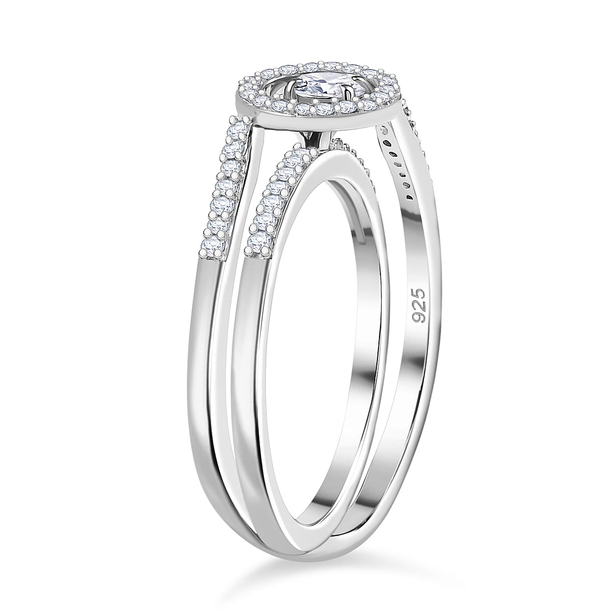 Set of 2 - White Diamond Ring in Sterling Silver