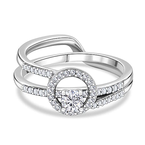 Set of 2 - White Diamond Ring in Rhodium Overlay Sterling Silver