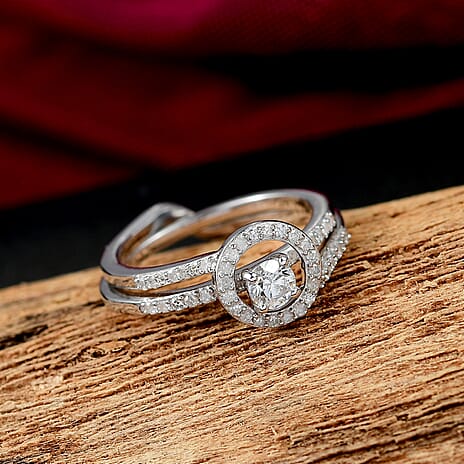 Set of 2 - White Diamond Ring in Rhodium Overlay Sterling Silver