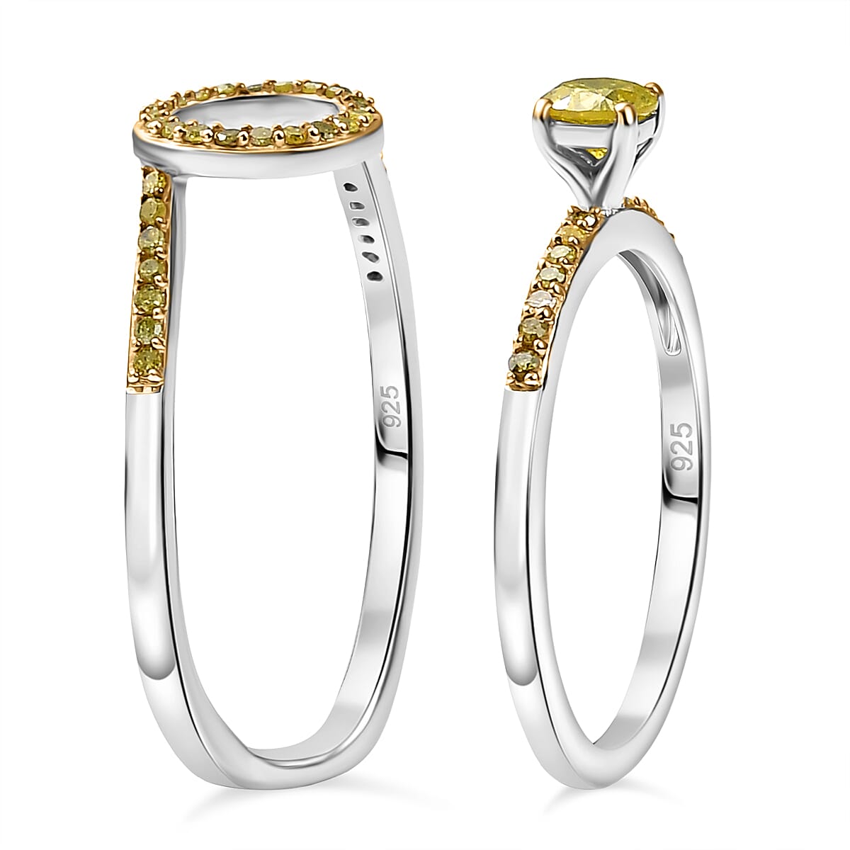 Set of 2 - White Diamond Ring in Sterling Silver