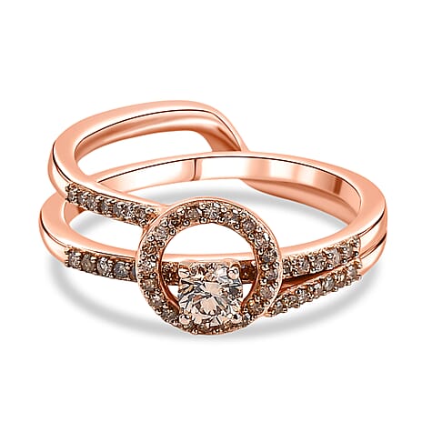 Set of 2 - Champagne Diamond Ring in 18K Vermeil Rose Gold Plated Sterling Silver