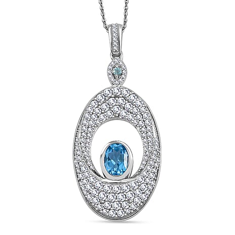 GP Celestial Collection - Swiss Blue Topaz, White Zircon, Blue Apatite & Blue Sapphire Pendant with Chain (Size 20) in Rhodium Overlay Sterling Silver 4.44 Ct.