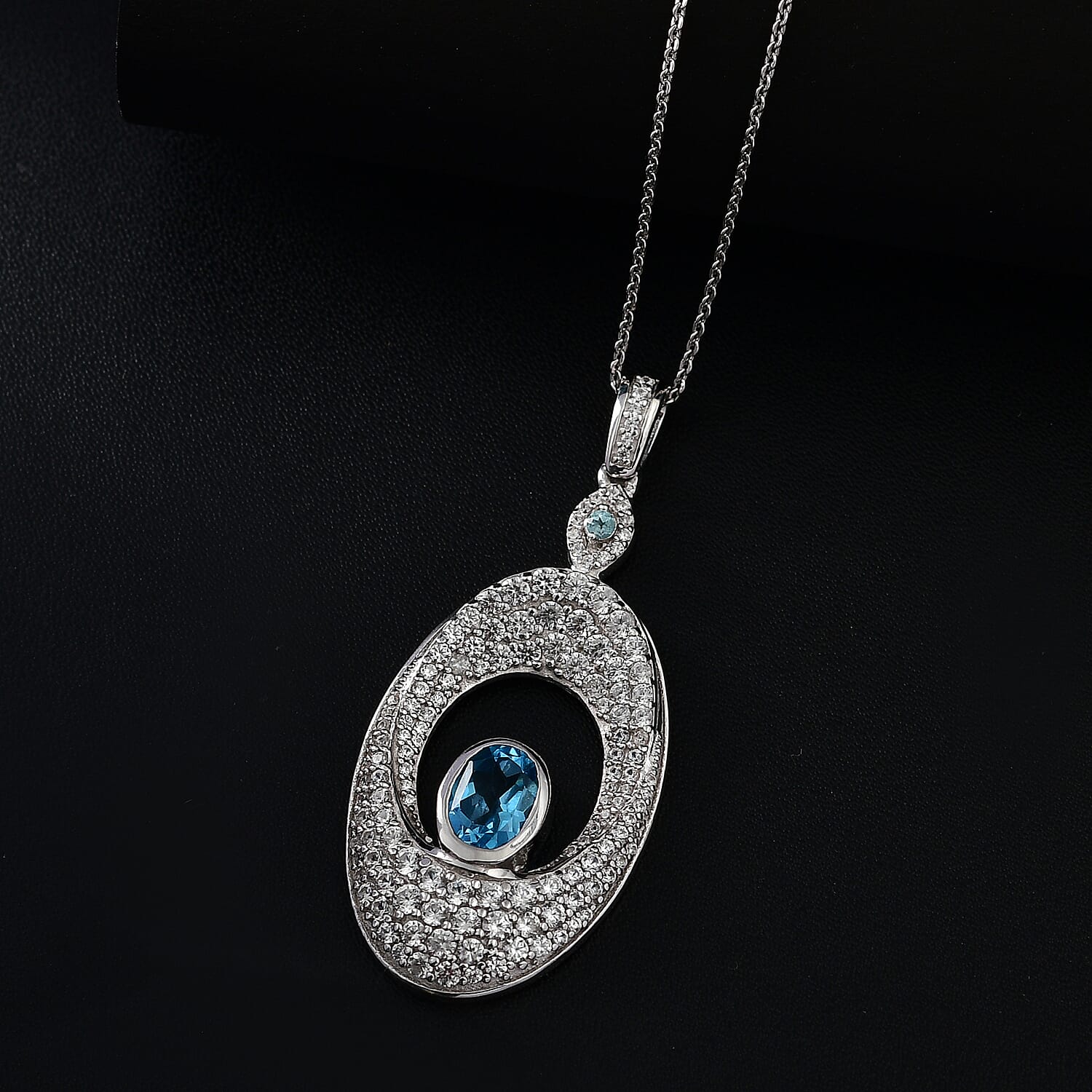 GP Celestial Collection - Swiss Blue Topaz, White Zircon, Blue Apatite & Blue Sapphire Pendant with Chain (Size 20) in Rhodium Overlay Sterling Silver 4.44 Ct.