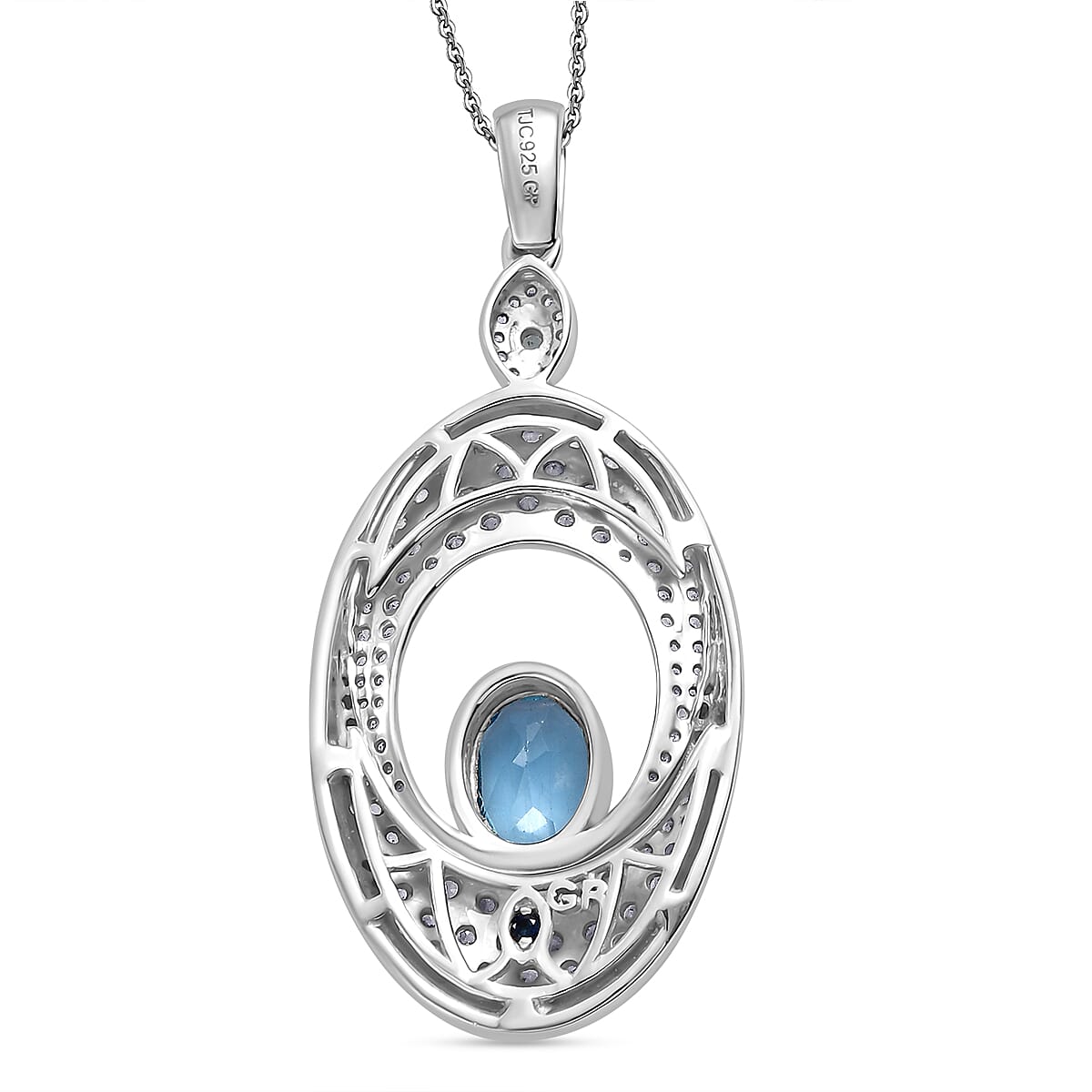 GP Celestial Collection - Swiss Blue Topaz, White Zircon, Blue Apatite & Blue Sapphire Pendant with Chain (Size 20) in Rhodium Overlay Sterling Silver 4.44 Ct.