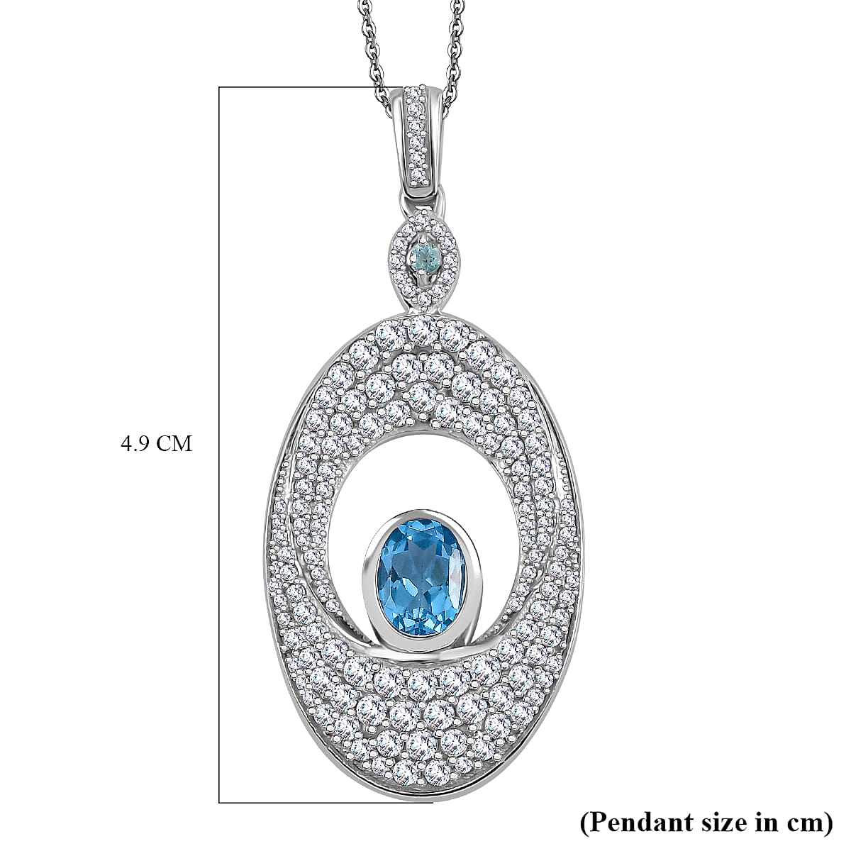 GP Celestial Collection - Swiss Blue Topaz, White Zircon, Blue Apatite & Blue Sapphire Pendant with Chain (Size 20) in Rhodium Overlay Sterling Silver 4.44 Ct.