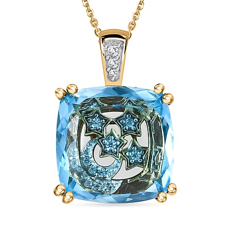 GP Celestial Collection - Skyblue Topaz, White Zircon, & Blue Sapphire Pendant with Chain (Size 20) in 18K Vermeil Yellow Gold Plated Sterling Silver 8.91 Ct, Silver Wt. 6.41 Gms.