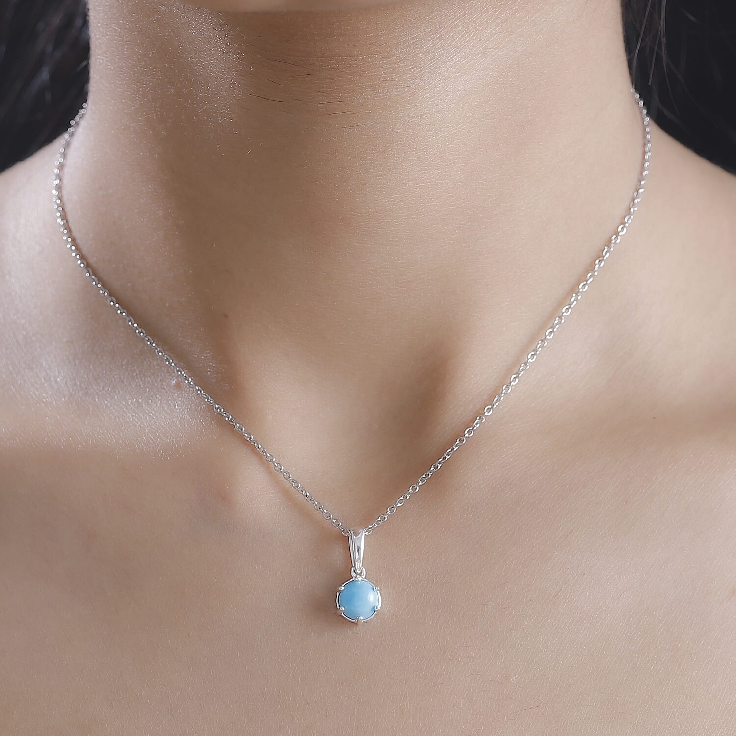 Sleeping Beauty Turquoise Sterling Silver Pendant with Chain (Size 20) 1.16 Ct.