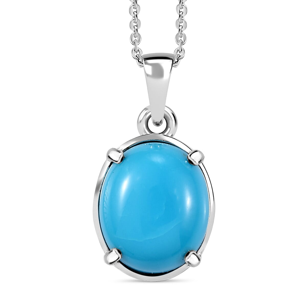 Sleeping Beauty Turquoise Pendant with Necklace (Size 24) in Rhodium Overlay Sterling Silver 4.50 Ct.