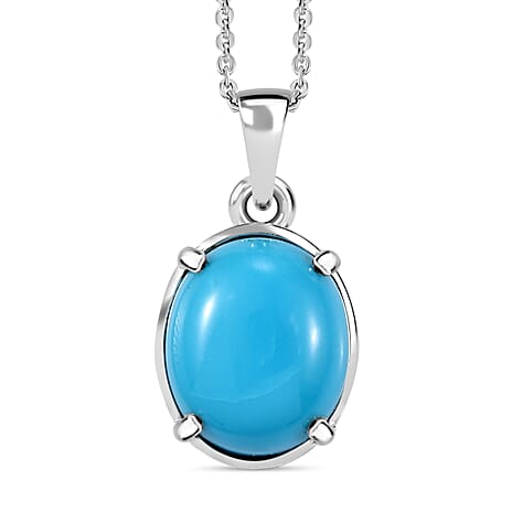 Sleeping Beauty Turquoise Pendant with Necklace (Size 24) in Rhodium Overlay Sterling Silver  4.500  Ct.